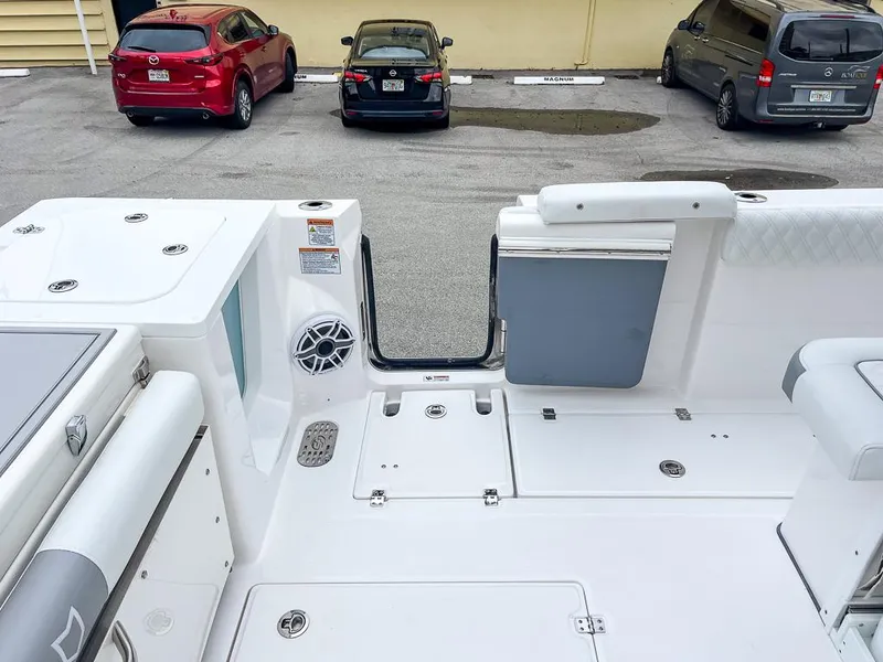 Slide: The Image of 2025 Sea Fox 368 Commander boat interior with seating and storage compartments. - 39