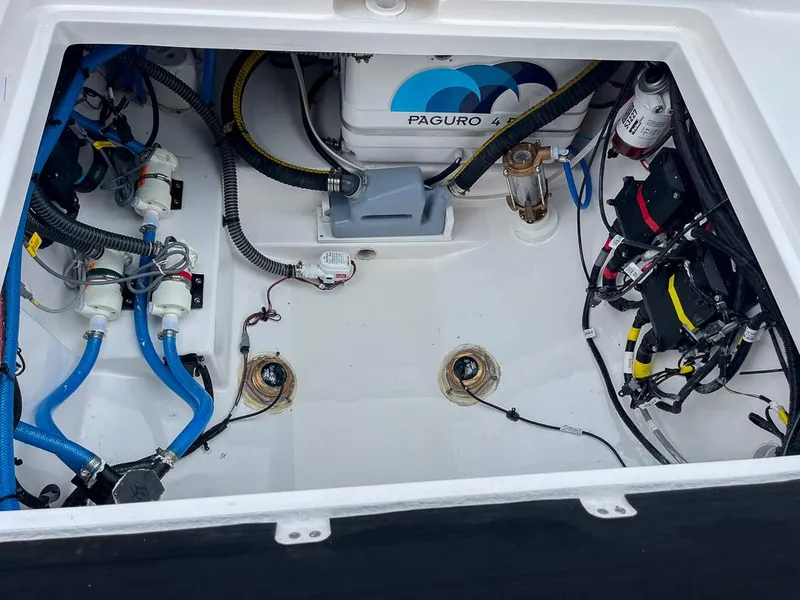 Slide: The Image of Engine compartment of 2025 Sea Fox 368 Commander with Paguro generator and wiring. - 42
