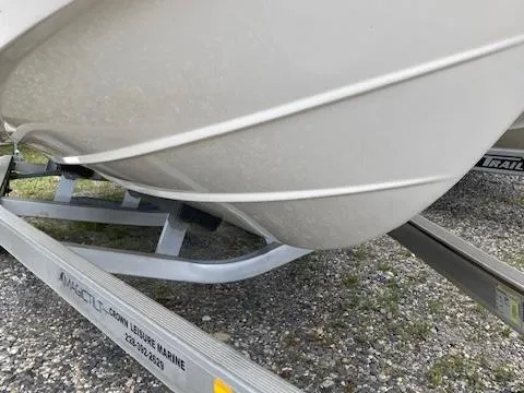 Slide: The Image of 2020 Carolina Skiff 19 JVS boat hull on trailer, close-up view. - 3