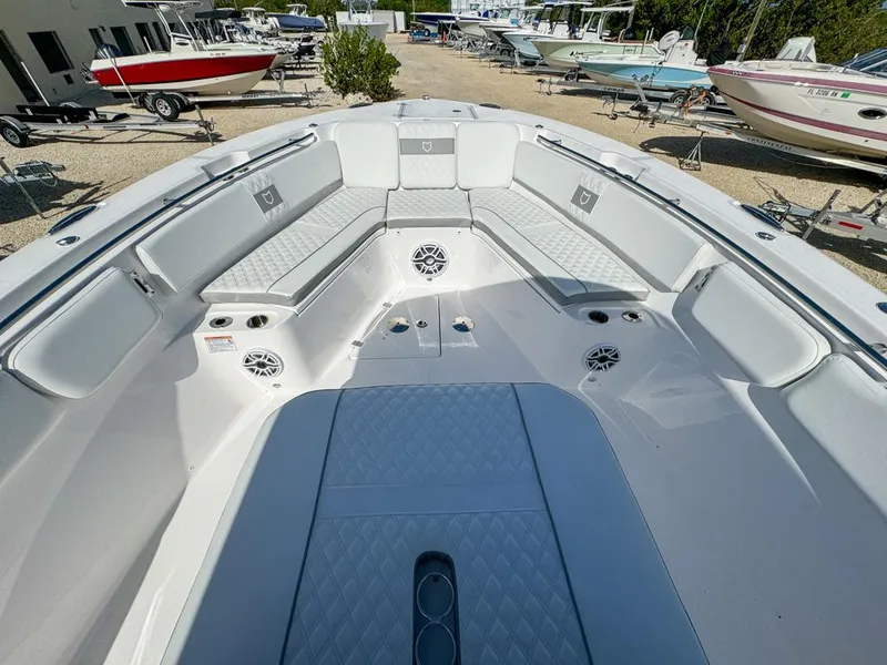 Slide: The Image of 2025 Sea Fox 328 Commander boat interior with spacious seating and modern design. - 20