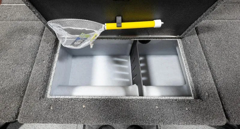Slide: The Image of 2024 Lund 1875 Impact XS Sport storage compartment with a fishing net. - 12