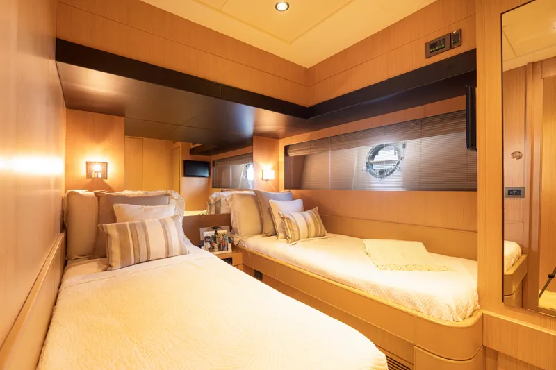 Slide: The Image of Luxurious twin cabin interior of 2012 Riva 75 Venere yacht with modern decor. - 29