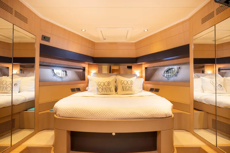 Slide: The Image of Luxurious bedroom interior of 2012 Riva 75 Venere yacht with cozy bedding. - 34