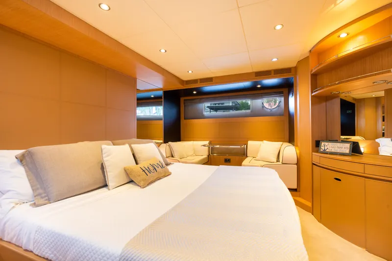 Slide: The Image of Luxurious bedroom interior of 2012 Riva 75 Venere yacht with modern furnishings. - 37