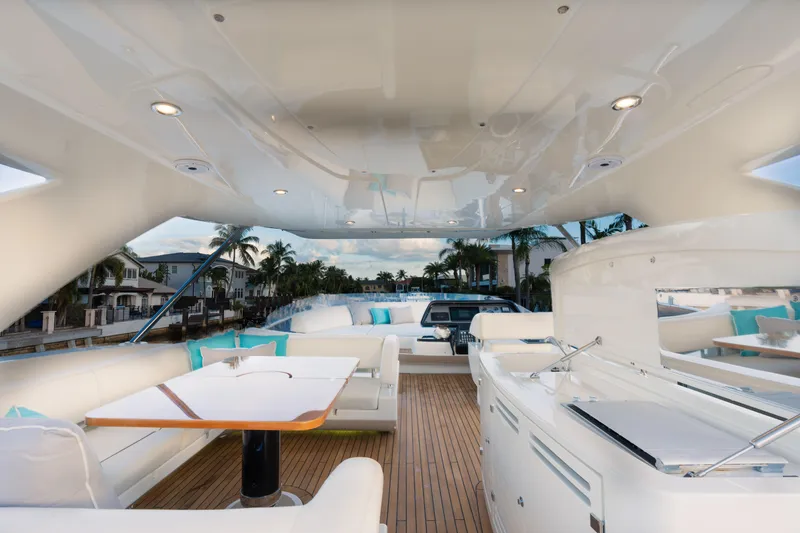 Slide: The Image of Luxurious deck of a 2012 Riva 75 Venere yacht with elegant seating and dining area. - 45
