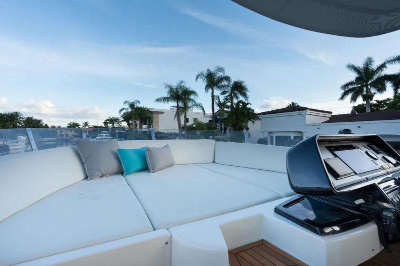 Slide: The Image of Luxurious deck of 2012 Riva 75 Venere yacht with plush seating and modern controls. - 47