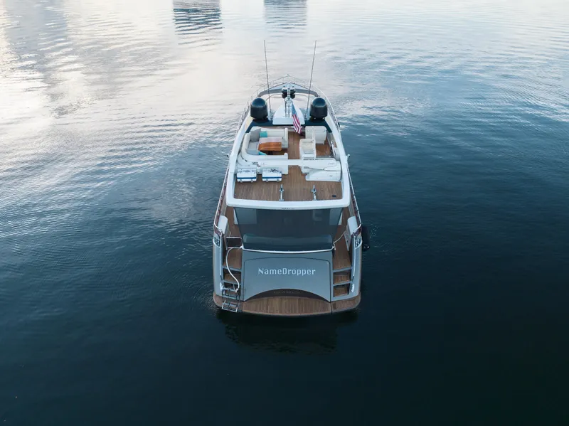 Slide: The Image of Aerial view of a 2012 Riva 75 Venere yacht on calm waters. - 9