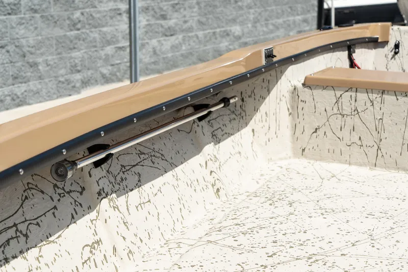 Slide: The Image of Interior of Mi Tide V1408 boat, 2024 model, featuring beige and brown design. - 14