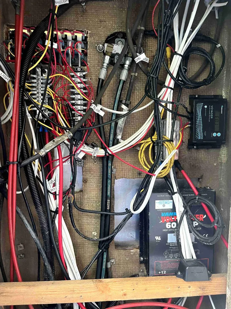 Slide: The Image of Electrical wiring and components inside a 1990 MTI 26-Foot US NAVY Personnel Boat. - 40