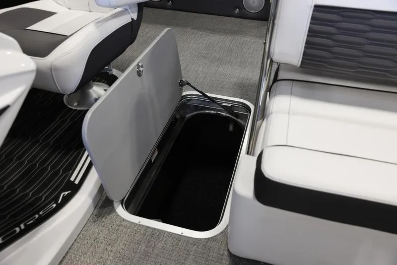Slide: The Image of 2024 Barletta CORSA 25UE boat interior storage compartment. - 22