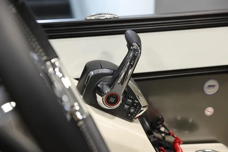 Slide: The Image of Close-up of the 2024 Barletta LUSSO L25M boat throttle control. - 15