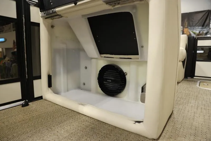 Slide: The Image of 2024 Barletta LUSSO L25M interior storage compartment with built-in speaker. - 28