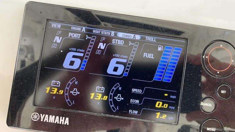 Slide: The Image of Yamaha engine display on a 2017 Jupiter 32 Cuddy Cabin boat. - 8