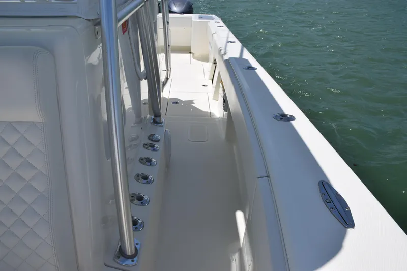Slide: The Image of 2015 SeaVee 370z boat deck with rod holders and ocean view. - 20