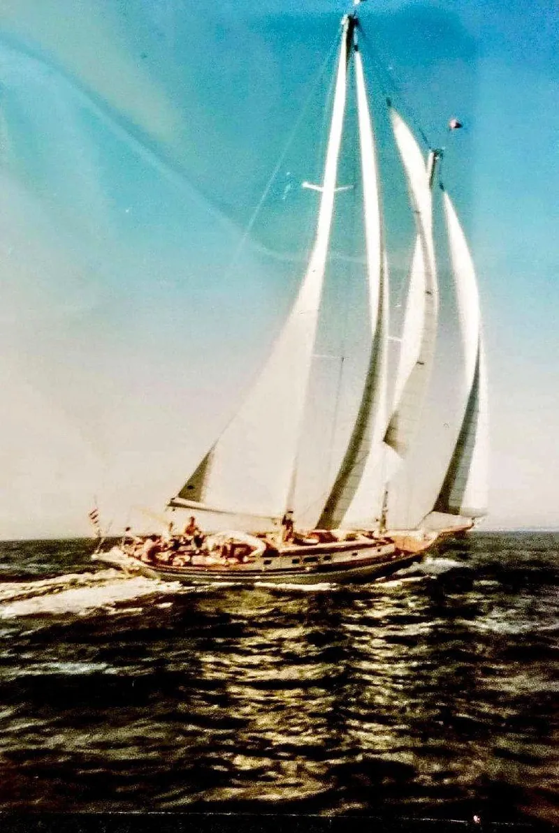 Slide: The Image of 1983 Cherubini Schooner sailing on open water. - 29