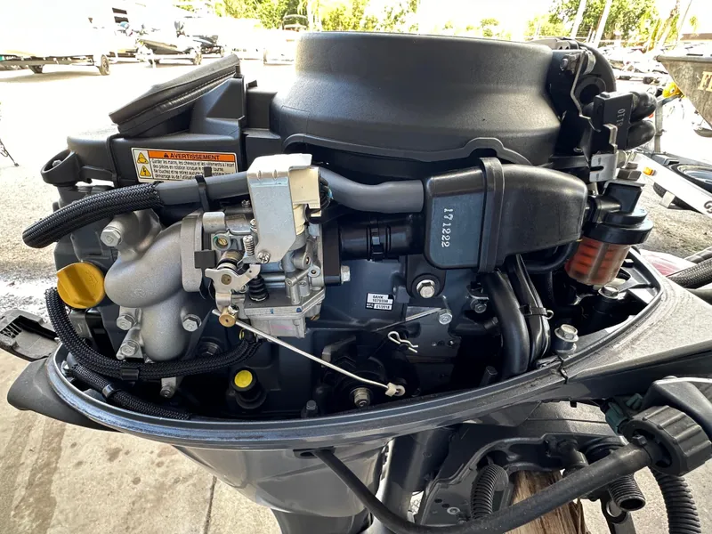 Slide: The Image of 2018 Yamaha Outboards F20LPA engine close-up, showcasing internal components and mechanical details. - 8