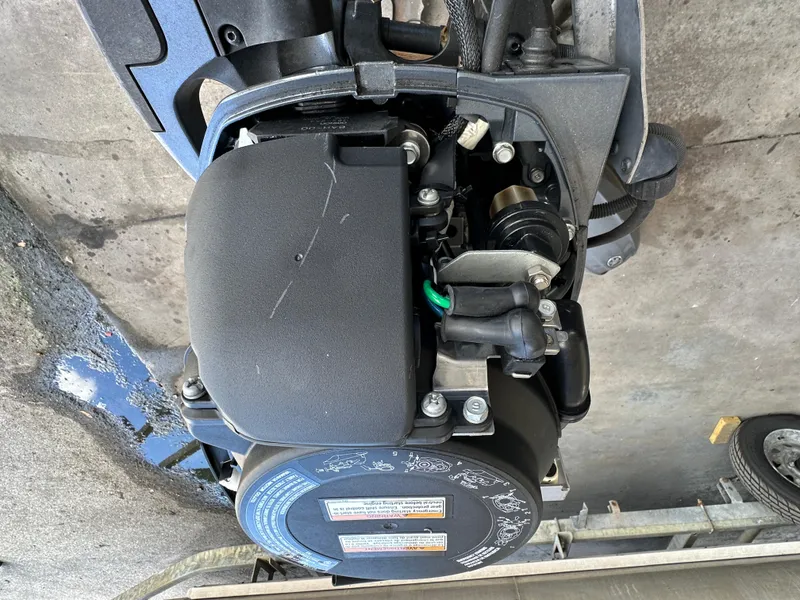 Slide: The Image of 2018 Yamaha Outboards F20LPA engine, close-up view showing internal components and details. - 9