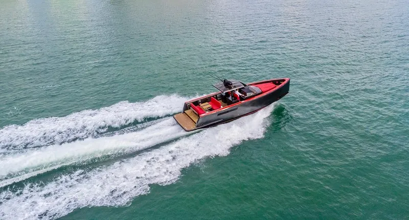 Slide: The Image of 2008 Fjord Express boat cruising on open water, aerial view. - 18