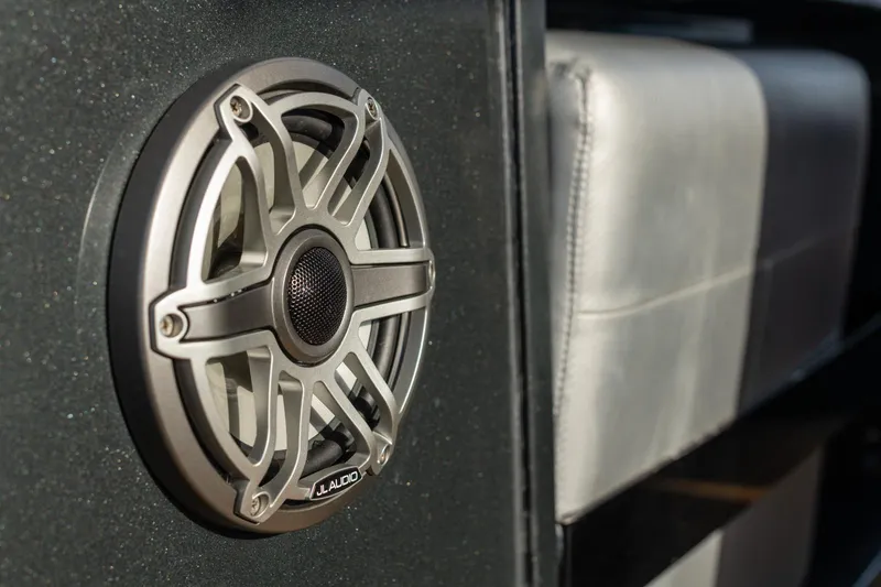 Slide: The Image of Speaker in 2008 Fjord Express boat interior, featuring sleek design and metallic finish. - 23