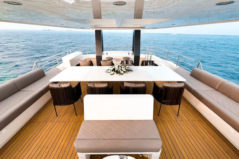Slide: The Image of Luxurious deck of 2024 Catamaran Diamond Yachts EF56 with ocean view. - 12