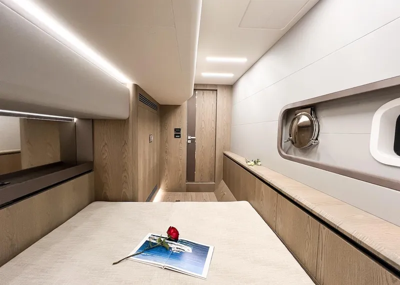 Slide: The Image of Luxurious bedroom interior of 2024 Catamaran Diamond Yachts EF56 with modern design. - 19