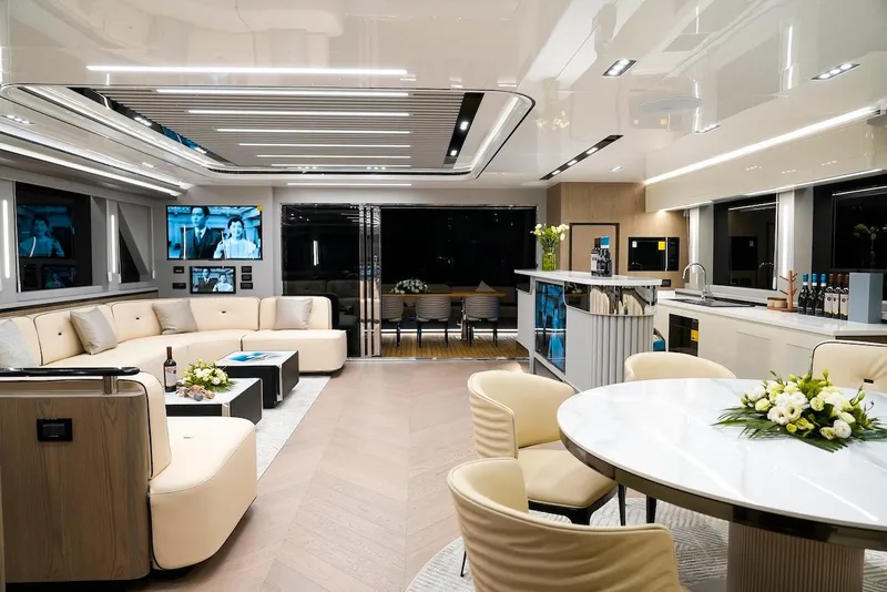 Slide: The Image of Luxurious interior of 2024 Catamaran Diamond Yachts EF56 with modern furnishings and elegant decor. - 21