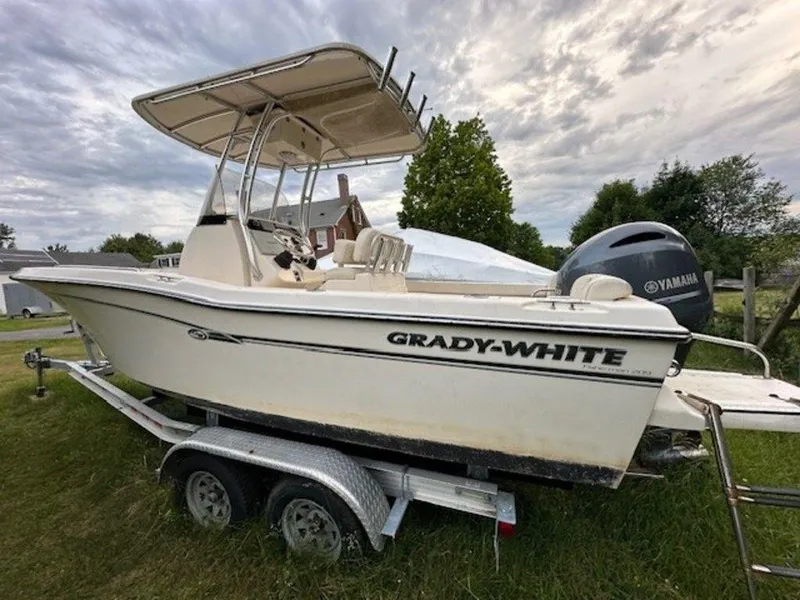 Slide: The Image of 2016 Grady-White 209 Fisherman boat on trailer with Yamaha outboard motor. - 2