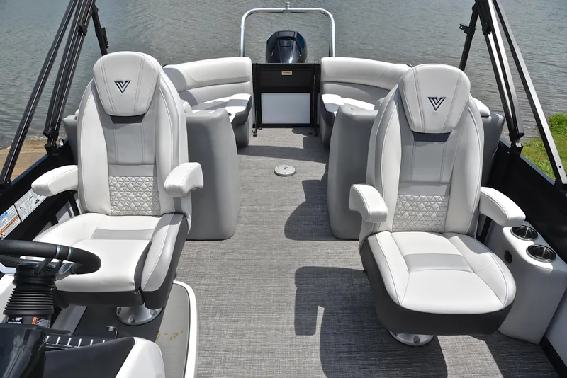 Slide: The Image of 2023 Viaggio Diamante 26 U Platinum boat interior with luxurious seating. - 23