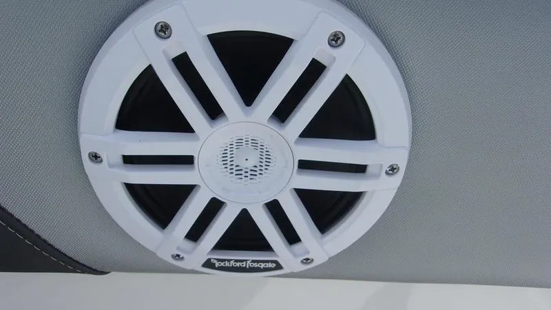 Slide: The Image of White Rockford Fosgate speaker on 2025 Monterey M 205 boat interior. - 13