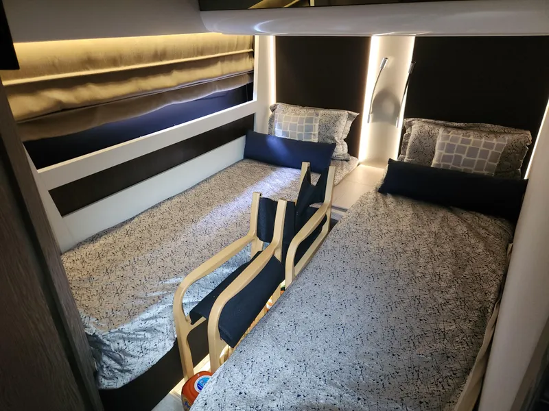 Slide: The Image of Interior of 2019 Azimut S6 yacht with twin beds and modern decor. - 20
