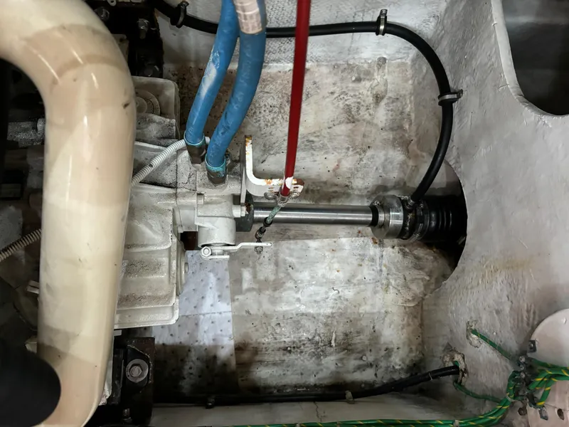 Slide: The Image of Bayliner 3788 Command Bridge Motoryacht 2000 engine compartment showing mechanical components. - 36