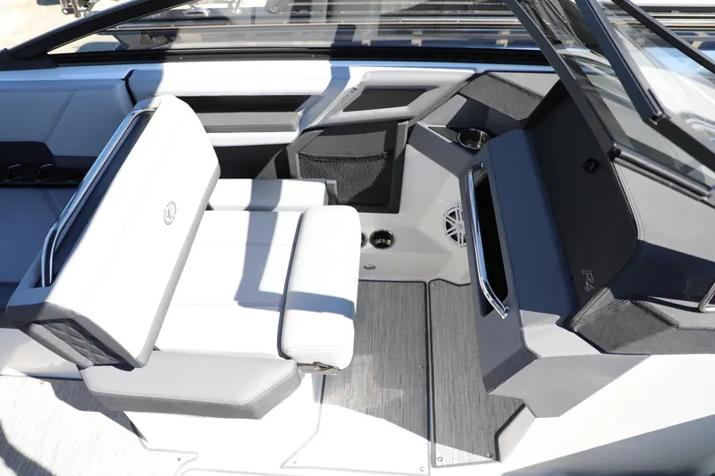 Slide: The Image of 2024 Cobalt R4 boat interior with sleek seating and modern design. - 14