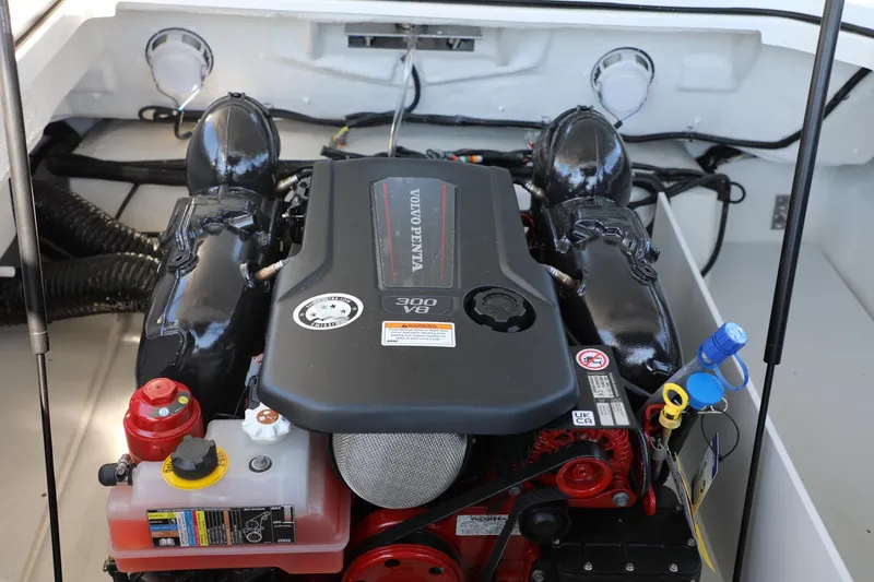 Slide: The Image of Engine compartment of 2024 Cobalt R4 boat featuring Volvo Penta 300 V8 engine. - 20