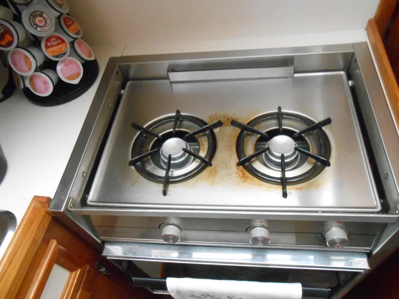 Slide: The Image of Stainless steel two-burner stove in 1989 Cooper Marine Prowler 9m boat kitchen. - 17