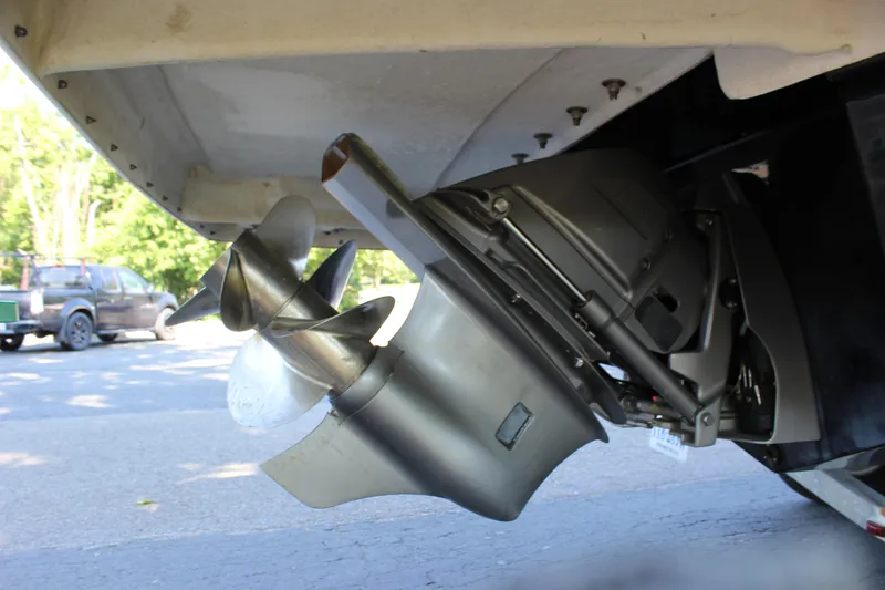 Slide: The Image of Close-up of 2016 Regal 2500 Bowrider boat propeller and stern drive. - 30
