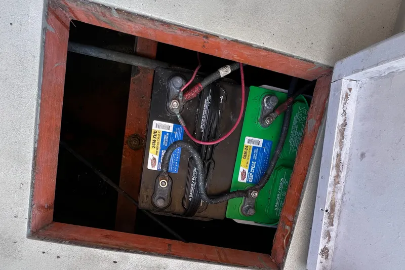 Slide: The Image of Battery compartment of a 1952 Custom Palmer Scott 22 boat. - 17