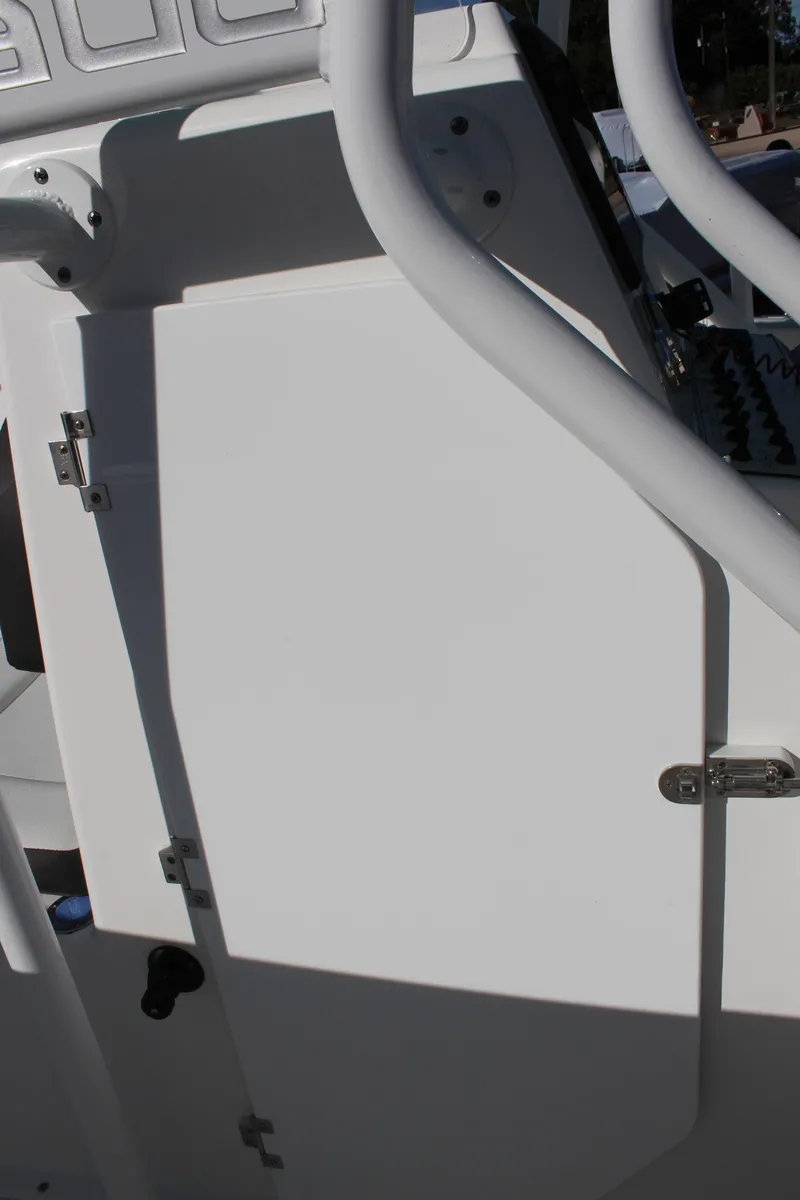 Slide: The Image of Close-up of the 2024 Clearwater 2300 WI boat's storage compartment. - 15