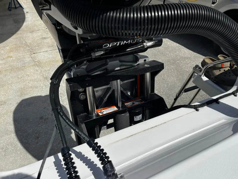 Slide: The Image of 2024 Sportsman Masters 247 Bay Boat Optimus steering system close-up. - 8