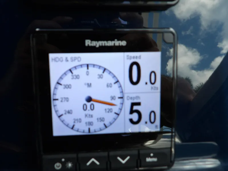 Slide: The Image of Raymarine display on 2012 Tiara Yachts 3100 Coronet showing speed and depth. - 39