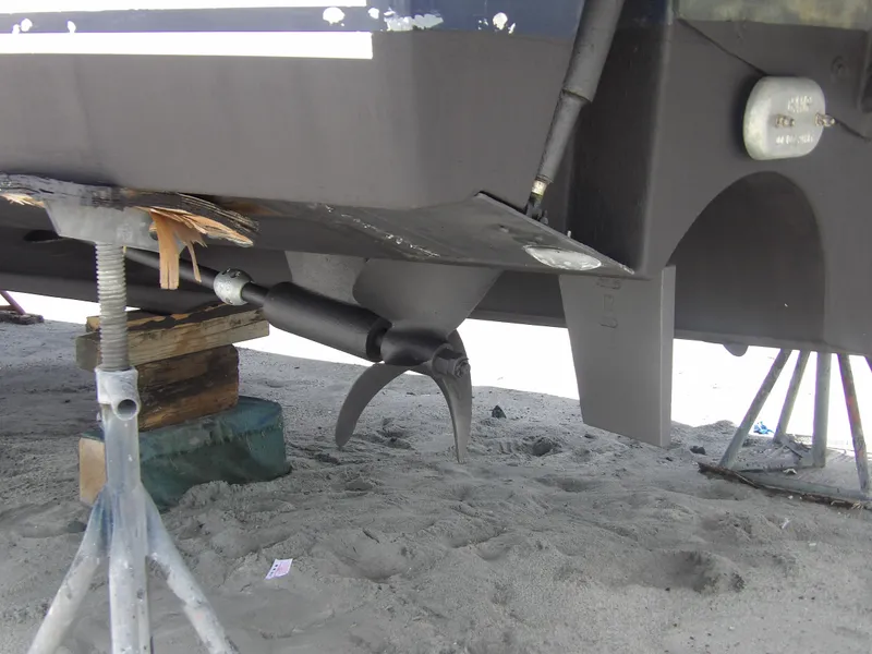 Slide: The Image of 2012 Tiara Yachts 3100 Coronet propeller and hull on dry dock. - 5