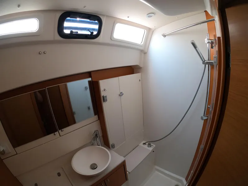 Slide: The Image of Bathroom interior of 2017 Jeanneau 54 yacht with shower and sink. - 48