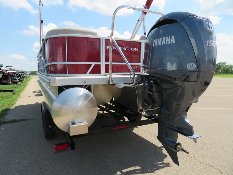 Slide: The Image of 2024 Bennington 22SSR pontoon boat with Yamaha 150 outboard motor. - 4