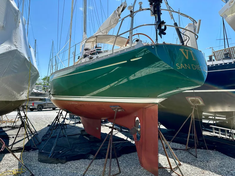 Slide: The Image of Alden 44 sailboat from 1980 in dry dock, San Diego. - 2
