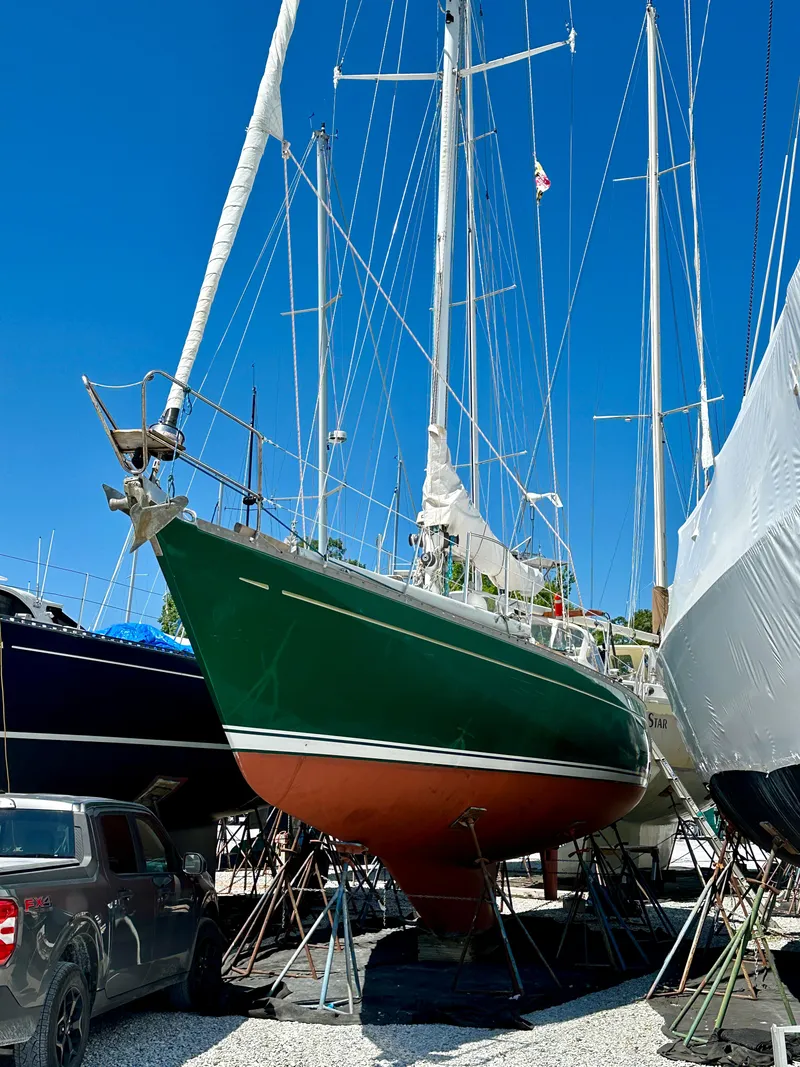 Slide: The Image of Alden 44 sailboat from 1980 in dry dock for maintenance. - 7