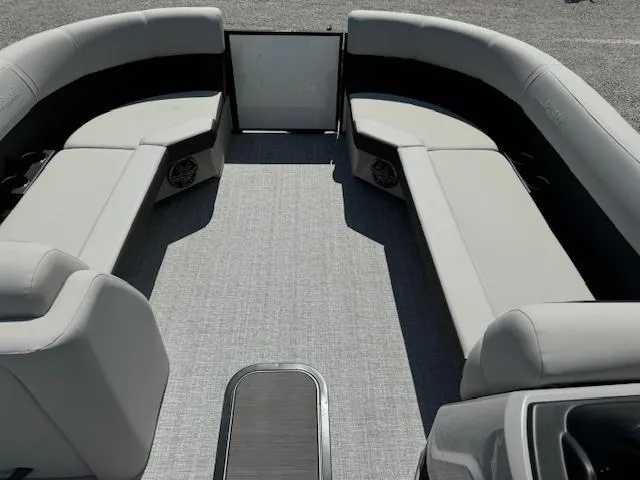 Slide: The Image of 2024 Harris Cruiser 230 interior with spacious seating and modern design. - 10