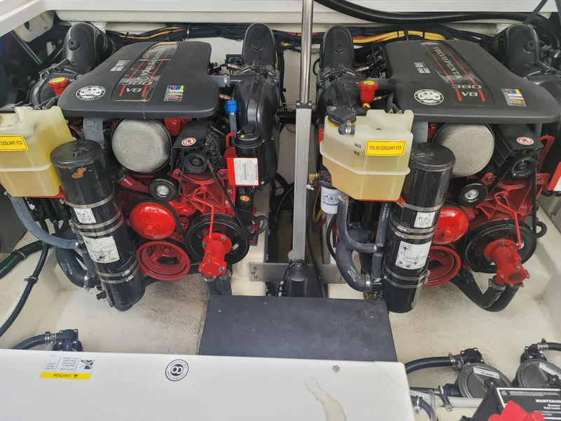 Slide: The Image of Engine compartment of a 2017 Monterey 360 Sport Coupe with dual V8 engines. - 35