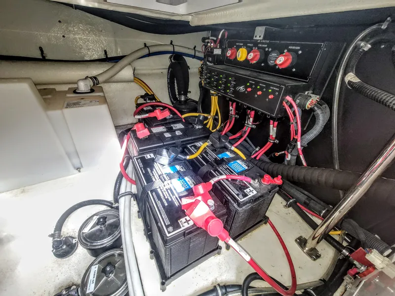 Slide: The Image of Engine compartment of 2017 Monterey 360 Sport Coupe with batteries and wiring. - 36