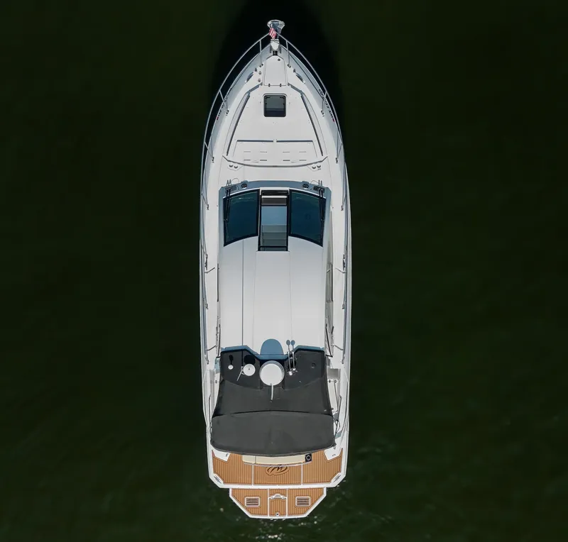 Slide: The Image of Aerial view of 2017 Monterey 360 Sport Coupe boat on water. - 5