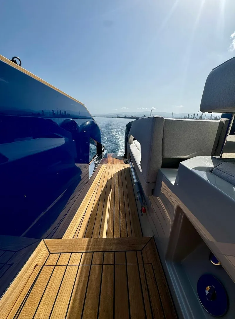 Slide: The Image of Aicon Audace 50 yacht deck, 2025 model, with sleek design and ocean view. - 47