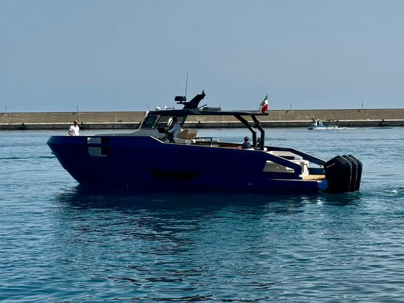 Slide: The Image of 2025 Aicon Audace 50 yacht on calm water, side view. - 20